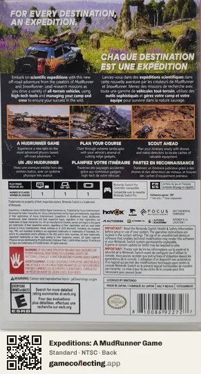 Expeditions: A MudRunner Game Nintendo Switch, NTSC box back