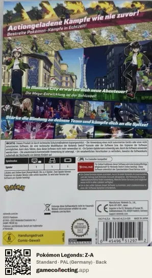 Pokémon Legends: Z-A Nintendo Switch, Germany box back
