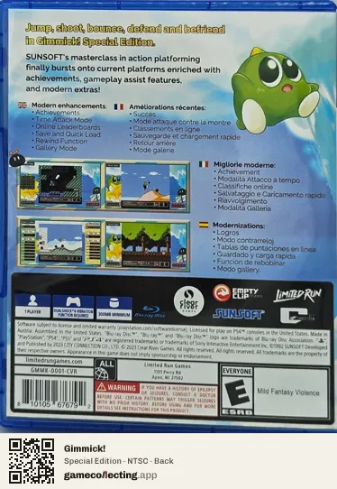 Gimmick! PlayStation 4, NTSC box back