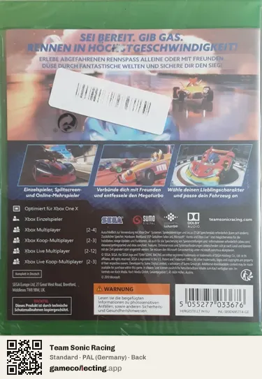 Team Sonic Racing Xbox One, Germany box back