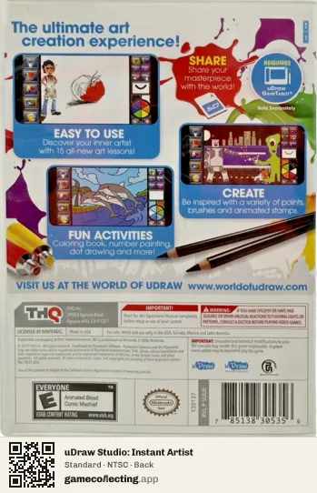 uDraw Studio: Instant Artist Nintendo Wii, NTSC box back
