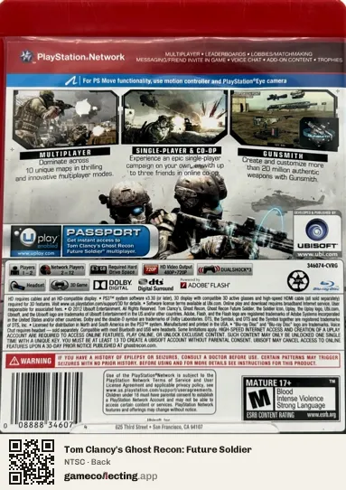Tom Clancy's Ghost Recon: Future Soldier PlayStation 3, NTSC box back