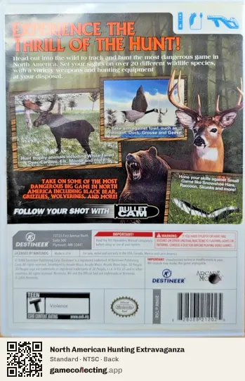 North American Hunting Extravaganza Nintendo Wii, NTSC box back