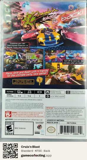Cruis'n Blast Nintendo Switch, NTSC box back