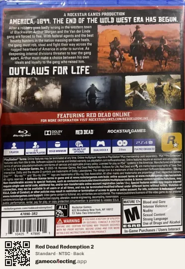 Red Dead Redemption 2 PlayStation 4, NTSC box back