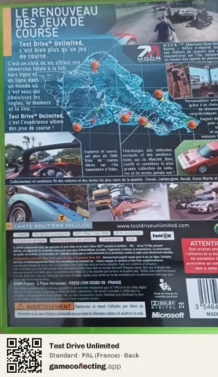 Test Drive Unlimited Xbox 360, France box back