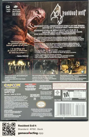 Resident Evil 4 Nintendo GameCube, NTSC box back