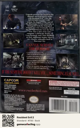 Resident Evil 2 Nintendo GameCube, NTSC box back
