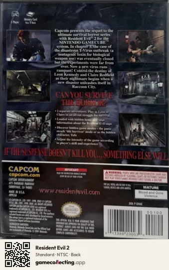 Resident Evil 2 Nintendo GameCube, NTSC box back
