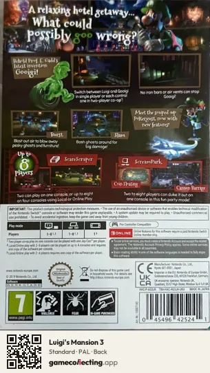 Luigi's Mansion 3 Nintendo Switch, PAL box back