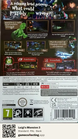 Luigi's Mansion 3 Nintendo Switch, PAL box back