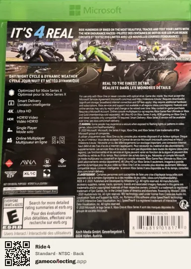 Ride 4 Xbox One, NTSC box back