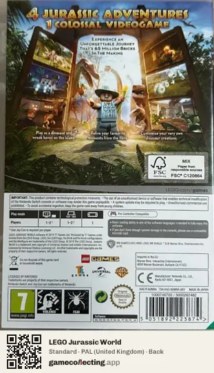 LEGO Jurassic World Nintendo Switch, United Kingdom box back