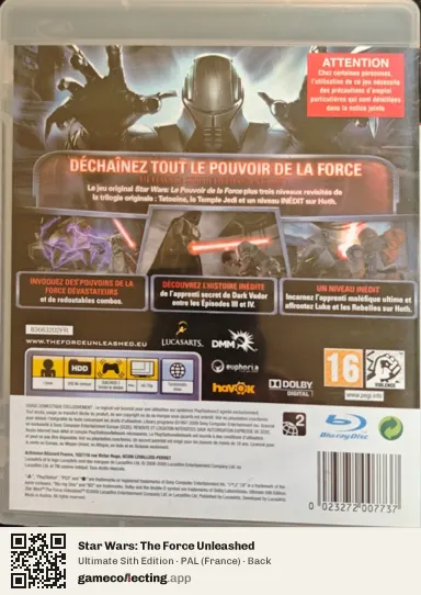 Star Wars: The Force Unleashed PlayStation 3, France box back