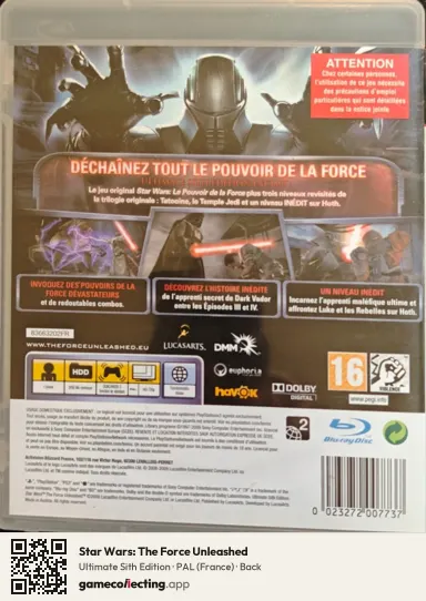 Star Wars: The Force Unleashed PlayStation 3, France box back