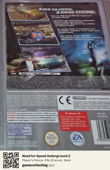Need for Speed Underground 2 Nintendo GameCube, France box back