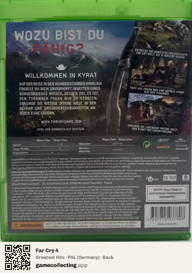 Far Cry 4 Xbox One, Germany box back