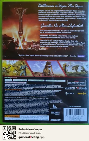 Fallout: New Vegas Xbox 360, Germany box back