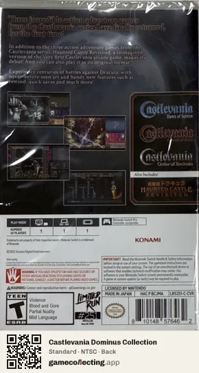 Castlevania Dominus Collection Nintendo Switch, NTSC box back
