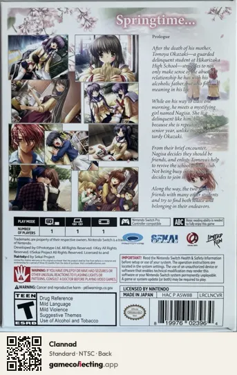 Clannad Nintendo Switch, NTSC box back