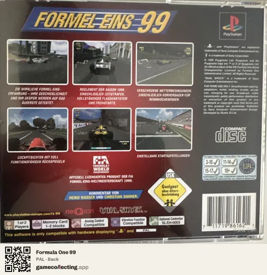 Formula One 99 PlayStation, PAL box back