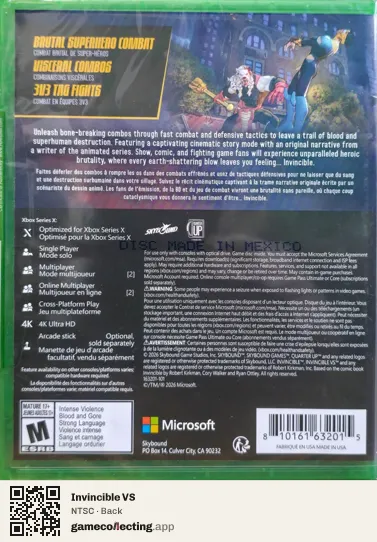 Invincible VS Xbox Series X, NTSC box back
