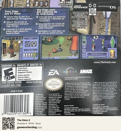 The Sims 2 Game Boy Advance, NTSC box back