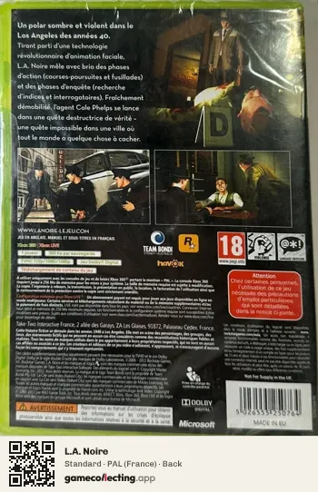 L.A. Noire Xbox 360, France box back