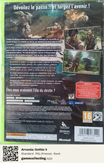 Arcania: Gothic 4 Xbox 360, France box back