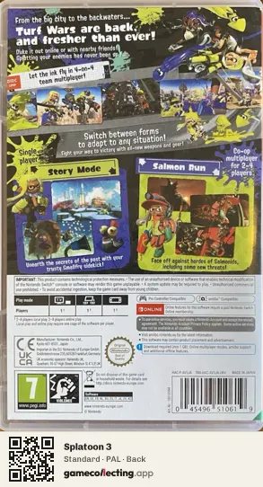 Splatoon 3 Nintendo Switch, PAL box back