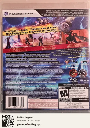 Brütal Legend PlayStation 3, NTSC box back
