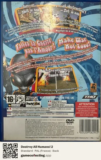 Destroy All Humans! 2 PlayStation 2, France box back
