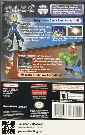 Pokémon Colosseum Nintendo GameCube, NTSC box back