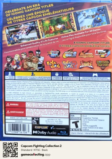 Capcom Fighting Collection 2 PlayStation 4, NTSC box back