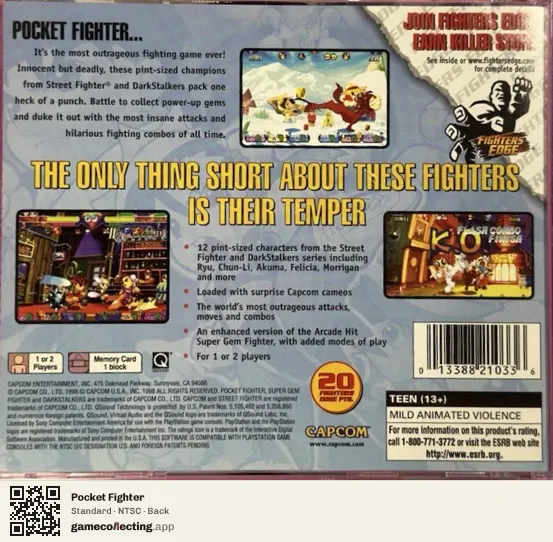Pocket Fighter PlayStation, NTSC box back