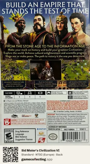 Sid Meier's Civilization VI Nintendo Switch, Europe box back