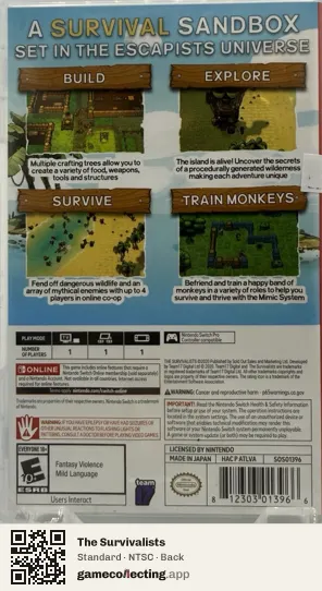 The Survivalists Nintendo Switch, NTSC box back