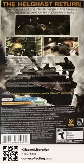 Killzone: Liberation PlayStation Portable, NTSC box back