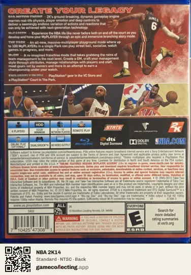 NBA 2K14 PlayStation 4, NTSC box back