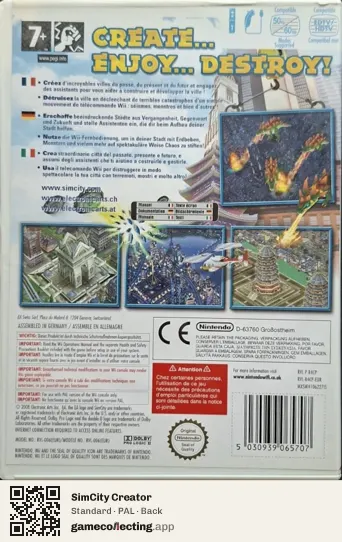 SimCity Creator Nintendo Wii, PAL box back