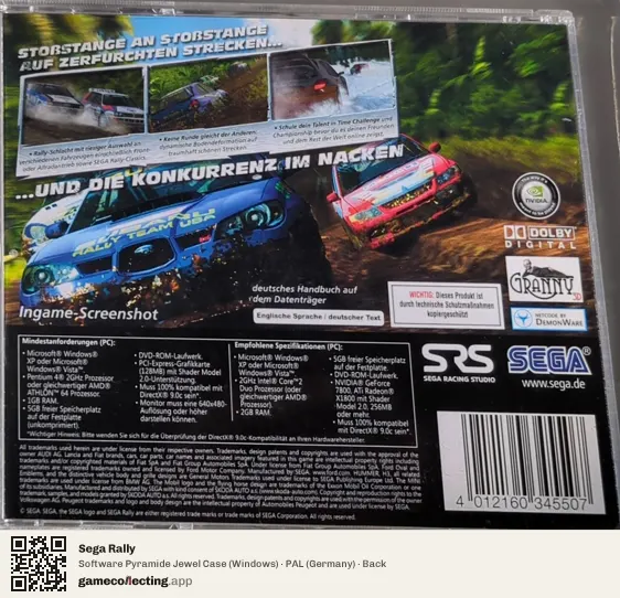 Sega Rally Computer, Germany box back