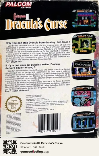 Castlevania III: Dracula's Curse Nintendo Entertainment System, PAL box back