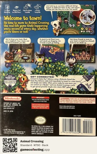 Animal Crossing Nintendo GameCube, NTSC box back