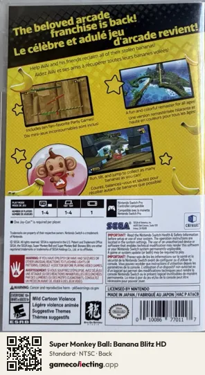 Super Monkey Ball: Banana Blitz HD Nintendo Switch, NTSC box back