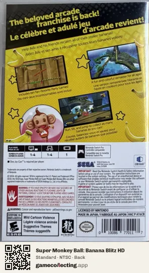 Super Monkey Ball: Banana Blitz HD Nintendo Switch, NTSC box back