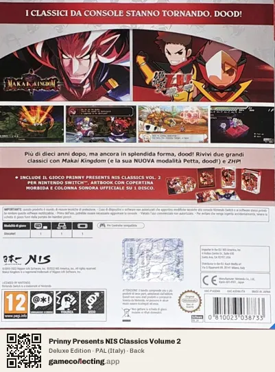 Prinny Presents NIS Classics Volume 2 Nintendo Switch, Italy box back