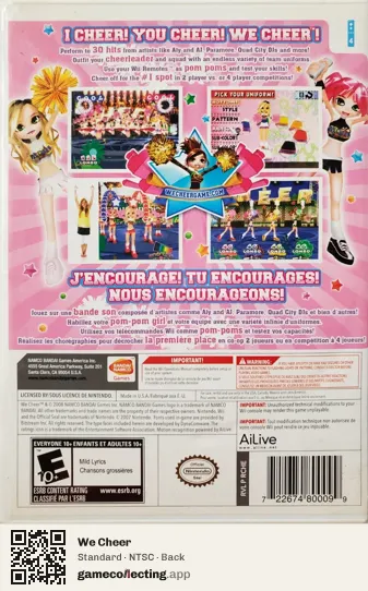 We Cheer Nintendo Wii, NTSC box back