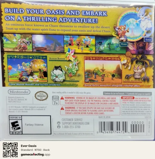 Ever Oasis Nintendo 3DS, NTSC box back
