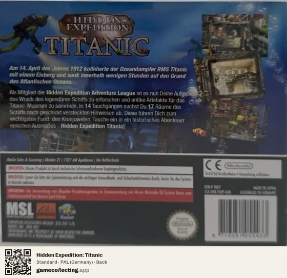 Hidden Expedition: Titanic Nintendo DS, Germany box back