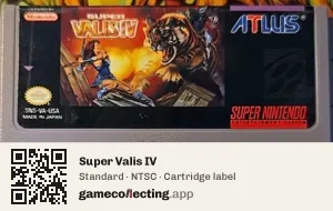 Super Valis IV Super Nintendo Entertainment System, NTSC cartridge label